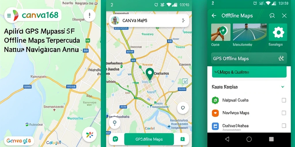 Antarmuka pengguna CANVA168 untuk navigasi GPS Offline Maps yang bersih.