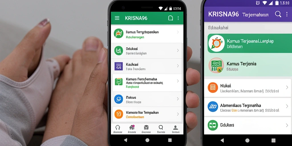 Antarmuka KRISNA96 yang intuitif untuk Kamus Terjemahan.