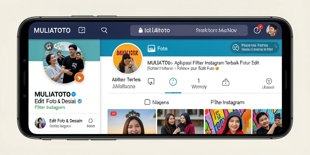 Tampilan utama MULIATOTO menampilkan berbagai filter untuk Instagram.