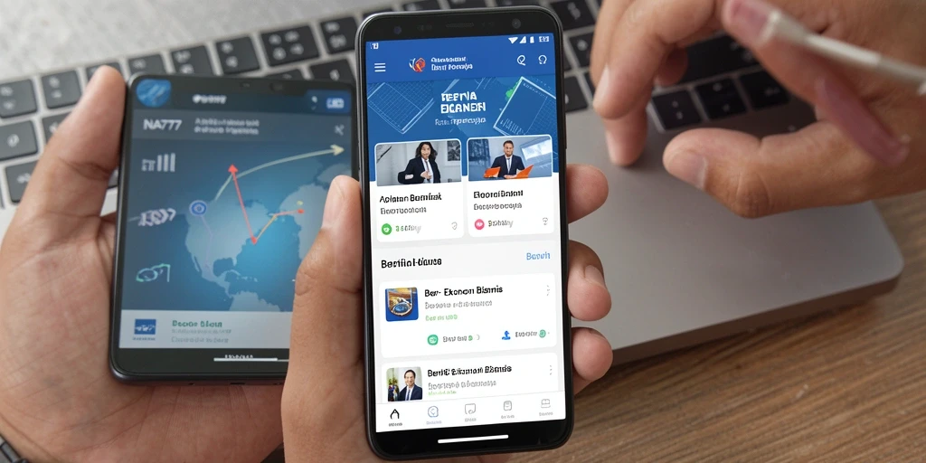 Tampilan antarmuka aplikasi Ekonomi Bisnis NA777 yang informatif.